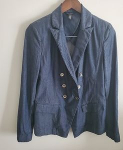 White House Black Market blue button down blazer size 4 denim shoulder pads